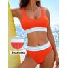 CUPSHE Women’s Bikini Sets Scoop Neck Adjustable Straps High Waisted Bathing Suit Textured Color Block Sporty(Orange/Blue/White)