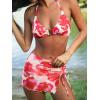 CUPSHE Women’s Bikini Sets Three Piece Swimsuit V Neck Halter Triangle Top Hook Cheeky Mesh Sarong Skirt(Cherry Red/Floral)