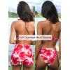 CUPSHE Women’s Bikini Sets Three Piece Swimsuit V Neck Halter Triangle Top Hook Cheeky Mesh Sarong Skirt(Cherry Red/Floral)