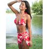 CUPSHE Women’s Bikini Sets Three Piece Swimsuit V Neck Halter Triangle Top Hook Cheeky Mesh Sarong Skirt(Cherry Red/Floral)