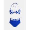 CUPSHE Women’s Bikini Sets Two Piece Swimsuit High Waisted Bathing Suit Bandeau Top with Removable Halter Straps(Cobalt Blue/Geo)