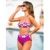 CUPSHE Women’s Bikini Sets Two Piece Swimsuit High Waisted Bathing Suit Bandeau Top with Removable Halter Straps(Purple Red/Geo)