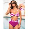 CUPSHE Women’s Bikini Sets Two Piece Swimsuit High Waisted Bathing Suit Bandeau Top with Removable Halter Straps(Purple Red/Geo)