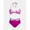 CUPSHE Women’s Bikini Sets Two Piece Swimsuit High Waisted Bathing Suit Bandeau Top with Removable Halter Straps(Purple Red/Geo)