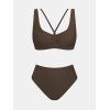 CUPSHE Women’s Bikini Sets Two Piece Swimsuit High Waisted Bathing Suit Scoop Neck Drawstring Textured(Chocolate Brown)