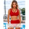 CUPSHE Women’s Bikini Sets Two Piece Swimsuit High Waisted Bathing Suit Scoop Neck Drawstring Textured(True Red)