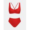 CUPSHE Women’s Bikini Sets Two Piece Swimsuit High Waisted Bathing Suit Scoop Neck Drawstring Textured(True Red)