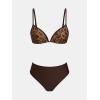 CUPSHE Women’s Bikini Sets Two Piece Swimsuit High Waisted Bathing Suit V Neck Adjustable Straps Back Hook(Coffee Brown/Floral)