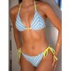 CUPSHE Women’s Bikini Sets Two Piece Swimsuit Sexy Low Rise Bathing Suit Triangle Halter String Tie Textured(Pastel Waves Chevron)
