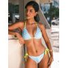 CUPSHE Women’s Bikini Sets Two Piece Swimsuit Sexy Low Rise Bathing Suit Triangle Halter String Tie Textured(Pastel Waves Chevron)