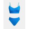 CUPSHE Women’s Bikini Sets Two Piece Swimsuit Sporty Mid Rise Scoop Neck Adjustable Spaghetti Straps Textured Midkini(Azure/Light Blue)
