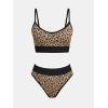 CUPSHE Women’s Bikini Sets Two Piece Swimsuit Sporty Mid Rise Scoop Neck Adjustable Spaghetti Straps Textured Midkini(Brown/Black Leopard)