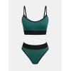 CUPSHE Women’s Bikini Sets Two Piece Swimsuit Sporty Mid Rise Scoop Neck Adjustable Spaghetti Straps Textured Midkini(Green/Black)