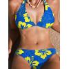 CUPSHE Women’s Bikini Sets Two Piece Swimsuit V Neck Halter Back Self Tie Low Rise Bottom(Blue/Yellow Floral)
