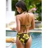 CUPSHE Women’s Bikini Sets Two Piece Swimsuit V Neck Halter Back Self Tie Low Rise Bottom(Brown/Yellow Floral)