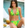 CUPSHE Women’s Bikini Sets Two Piece Swimsuit V Neck Halter Back Self Tie Low Rise Bottom(Green/Yellow Floral)