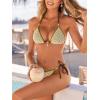 CUPSHE Women’s Bikini Sets Two Piece Swimsuit V Neck Textured Color Block Halter Stitching Lace Up Cheeky Bottom(Beige/Green/Brown)