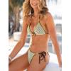 CUPSHE Women’s Bikini Sets Two Piece Swimsuit V Neck Textured Color Block Halter Stitching Lace Up Cheeky Bottom(Beige/Green/Brown)