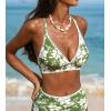 CUPSHE Womens Bikini Top Swimsuit Deep V Neck Top Crisscross Back Tie Shell Stitching Adjustable Straps(White/Blue Floral)