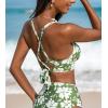 CUPSHE Womens Bikini Top Swimsuit Deep V Neck Top Crisscross Back Tie Shell Stitching Adjustable Straps(White/Blue Floral)