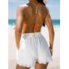 CUPSHE Women’s Eyelet Shorts High Waist Elastic Drawstring Lace Trim Casual Summer Shorts(White)