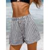 CUPSHE Women’s Gingham Shorts High Waist Elastic Waist Button Front Casual Loose Fit Summer Short(Black)