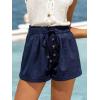 CUPSHE Women’s High Waist Drawstring Shorts Button Front Elastic Waist Lightweight Casual Summer Short(Navy)