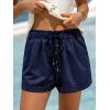 CUPSHE Women’s High Waist Drawstring Shorts Button Front Elastic Waist Lightweight Casual Summer Short(Navy)