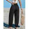 CUPSHE Women’s High Waist Wide Leg Pants with Pockets Ruffle Loose Fit Casual Beach(Black)