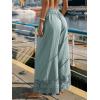 CUPSHE Women’s Lace Trim Wide Leg Pants, Summer High Waist Palazzo Casual Cotton Beach Pants with Pockets(Aqua Blue)