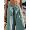 CUPSHE Women’s Lace Trim Wide Leg Pants, Summer High Waist Palazzo Casual Cotton Beach Pants with Pockets(Aqua Blue)