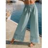 CUPSHE Women’s Lace Trim Wide Leg Pants, Summer High Waist Palazzo Casual Cotton Beach Pants with Pockets(Aqua Blue)