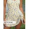 CUPSHE Women’s One Piece Swimsuit Bathing Suit Scoop Neck Swimdress Wide Straps Tie Knot Swim Skirt(Yellow/Blue Floral)