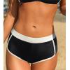 CUPSHE Women’s Swimsuit Bikini Bottom Sporty Boy Short Full Coverage Bathing Suit Color Block Retro(Black/White)