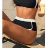 CUPSHE Women’s Swimsuit Bikini Bottom Sporty Boy Short Full Coverage Bathing Suit Color Block Retro(Black/White)