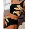 CUPSHE Women’s Tankini Set High Waisted Asymmetrical Neck One Shoulder Crisscross Lace Up Bathing Suit(Black/Yellow Tropical)