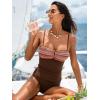CUPSHE Women’s Tankini Set Sweetheart Neck Two Piece Swimsuit U Wire Back Hook Bathing Suit Mid Rise Adjustable Straps(Brown/Red Striped)