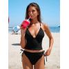 CUPSHE Women’s Tankini Set Two Piece Swimsuit Mid Rise Crop Bathing Suit Drawstring Tie Back Hook Textured(Black)