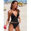 CUPSHE Women’s Tankini Set Two Piece Swimsuit Mid Rise Crop Bathing Suit Drawstring Tie Back Hook Textured(Black)