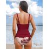 CUPSHE Women’s Tankini Sets Two Piece Bathing Suits Tummy Control Square Neck Adjustable Straps Ruched Ribbed(Brick Red Tropical)