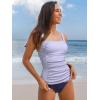 CUPSHE Women’s Tankini Sets Two Piece Bathing Suits Tummy Control Square Neck Adjustable Straps Ruched Ribbed(Lavender Purple Tropical)