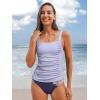 CUPSHE Women’s Tankini Sets Two Piece Bathing Suits Tummy Control Square Neck Adjustable Straps Ruched Ribbed(Lavender Purple Tropical)