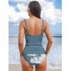 CUPSHE Women’s Tankini Sets Two Piece Bathing Suits Tummy Control Square Neck Adjustable Straps Ruched Ribbed(Slate Blue Tropical)