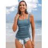 CUPSHE Women’s Tankini Sets Two Piece Bathing Suits Tummy Control Square Neck Adjustable Straps Ruched Ribbed(Slate Blue Tropical)
