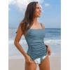 CUPSHE Women’s Tankini Sets Two Piece Bathing Suits Tummy Control Square Neck Adjustable Straps Ruched Ribbed(Slate Blue Tropical)