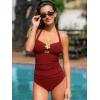 CUPSHE Women’s Tankini Sets Two Piece Swimsuit Ruched Slimming Mid Rise Bathing Suit Cutout Halter Textured(True Red)
