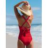 CUPSHE Women’s Tankini Sets Two Piece Swimsuit V Neck Bathing Suit Mesh Crisscross Back Strappy Adjustable Self Tie(True Red)