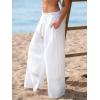 CUPSHE Womens Wide Leg Cover Up Beach Pants Summer Drawstring Elastic Waist Vacation Palazzo Pant(White)