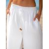 CUPSHE Womens Wide Leg Cover Up Beach Pants Summer Drawstring Elastic Waist Vacation Palazzo Pant(White)