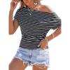 CUPSHE Summer Striped Tops for Women 2026 Short Sleeve Off The Shoulder T Shirt Casual Going Out(Black)